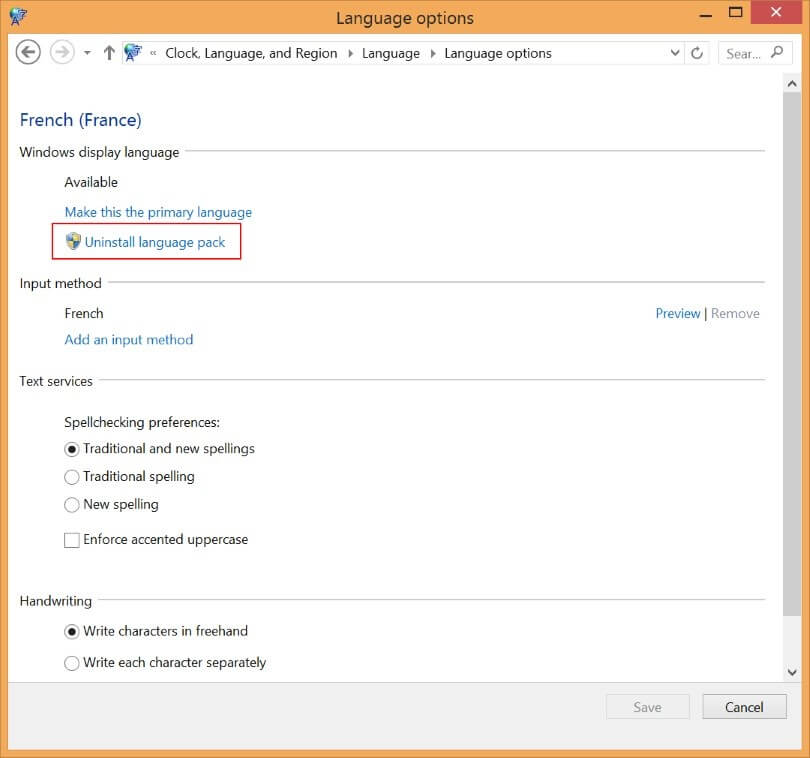 Deinstallation eines Sprachpakets in Windows 8