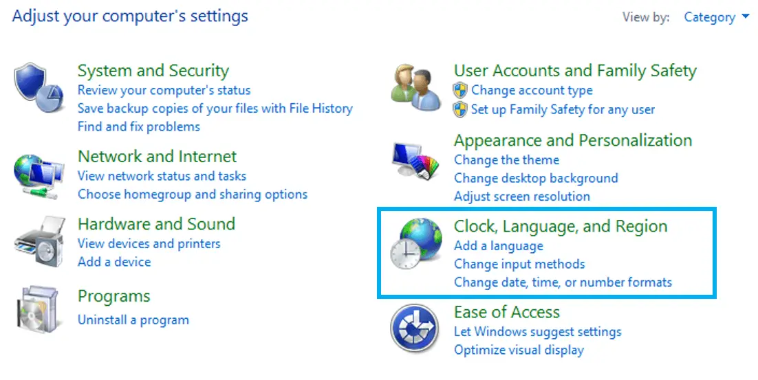 Abschnitt? Zeit, Sprache und Region? in der Windows 8-Systemsteuerung