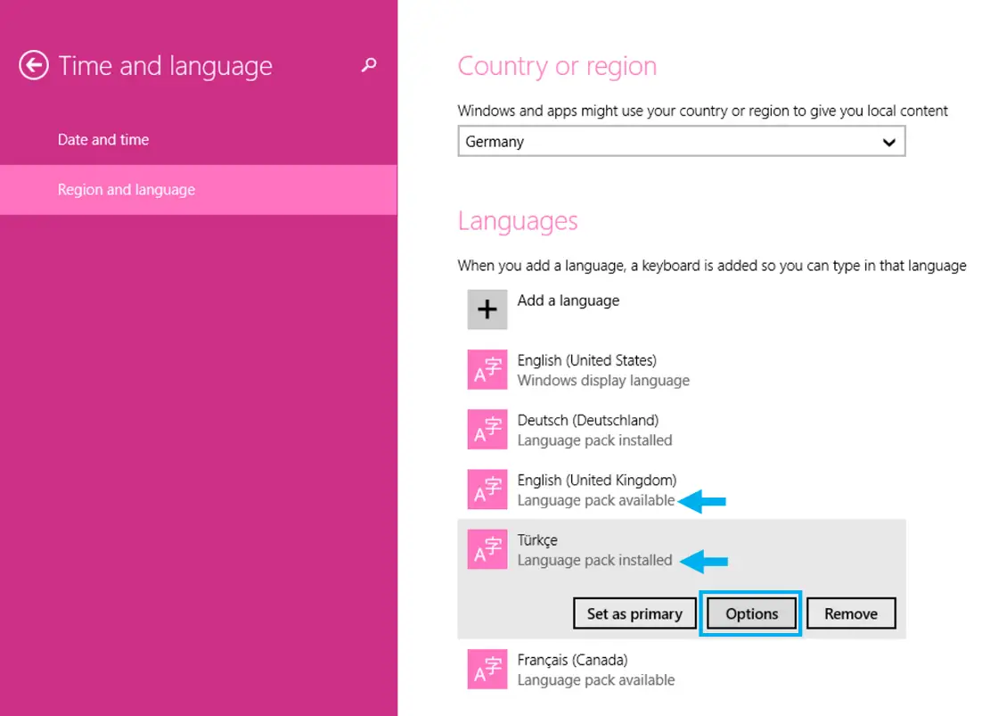 Fügen Sie Sprachpakete in Windows 8 hinzu