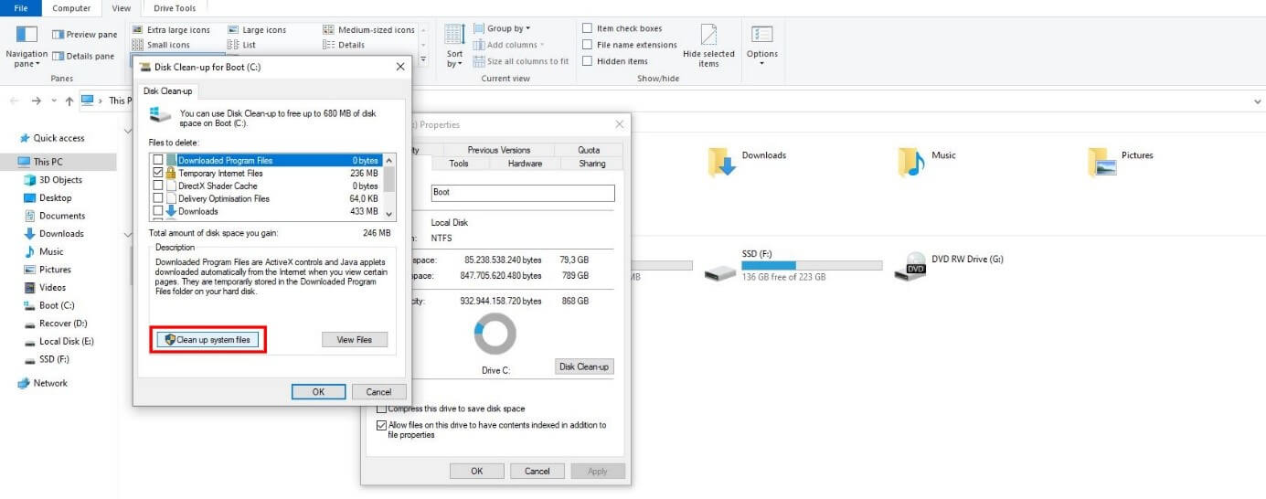 Windows-Datenträgerbereinigung: Auswählen der zu löschenden Dateien