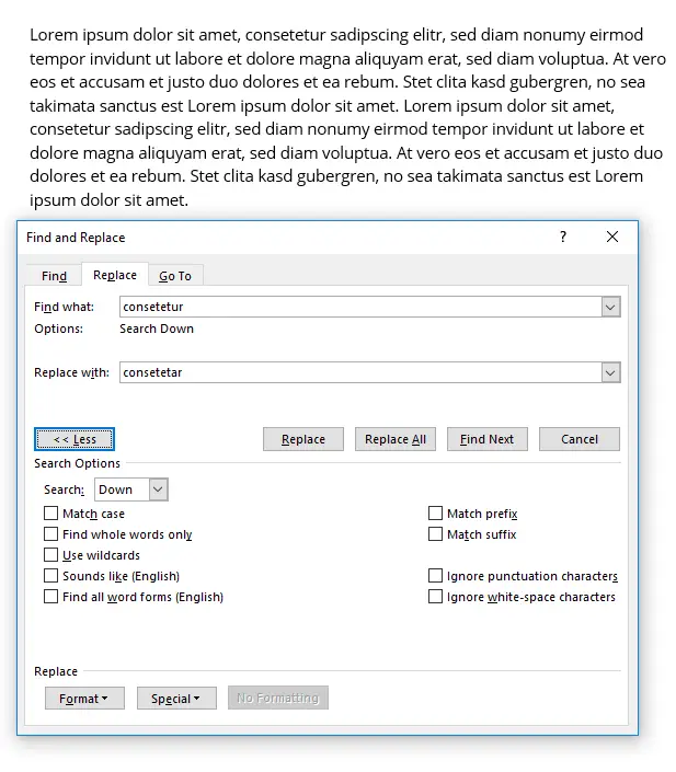 Suchen und ersetzen Sie Text in Word