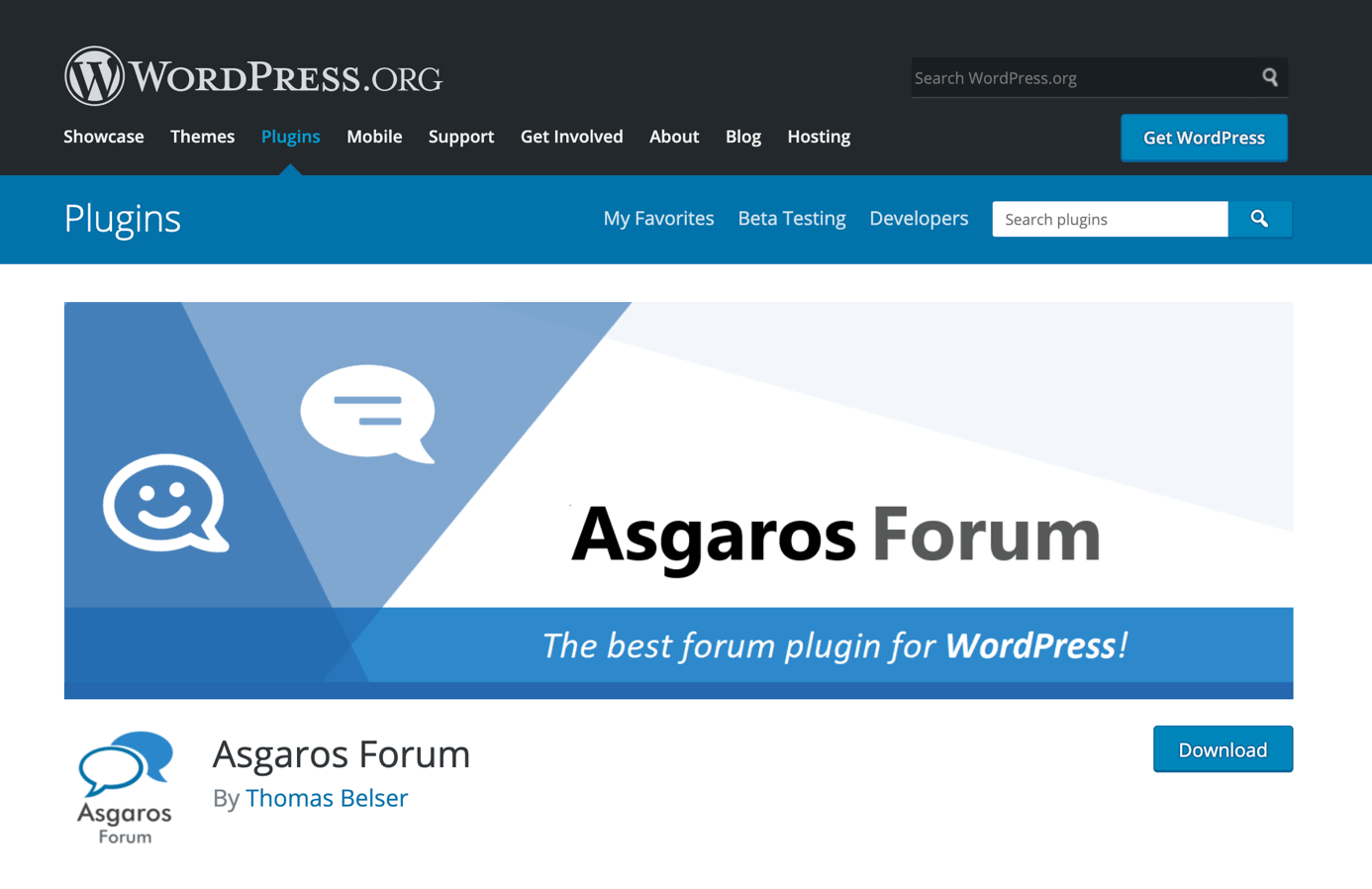 Download-Seite des Asgaros-Forums auf WordPress.org