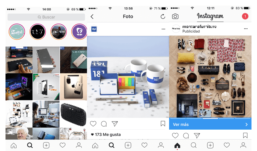 Beispiel für die Anzeige und Optionen von Posts auf Instagram