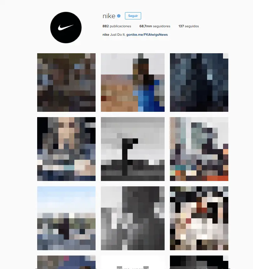 Nike Firmenprofil in der Webversion von Instagram