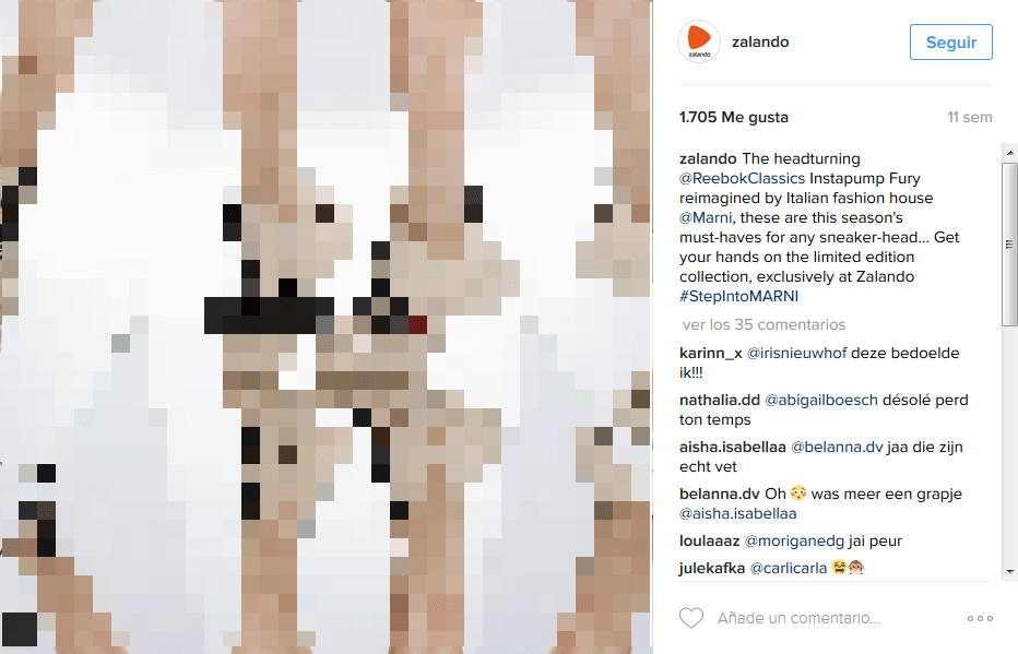 Screenshot eines Zalando-Posts auf der Desktop-Version von Instagram