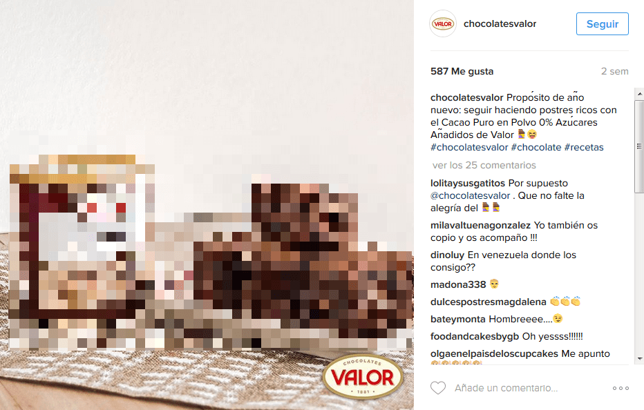 Screenshot eines Beitrags von Chocolates Valor auf Instagram für den Desktop