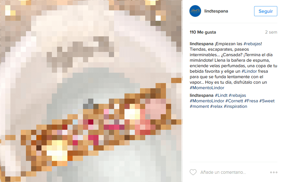 Screenshot von Lindt Spanien auf der Desktop-Version von Instagram
