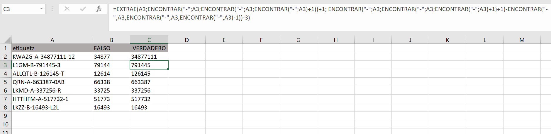 Tabelle in Excel mit FIND-Funktion und MID-Funktion 
