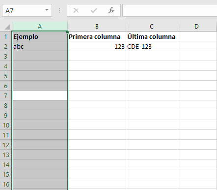 Excel-Spalte mit Tastenkombination ausgewählt