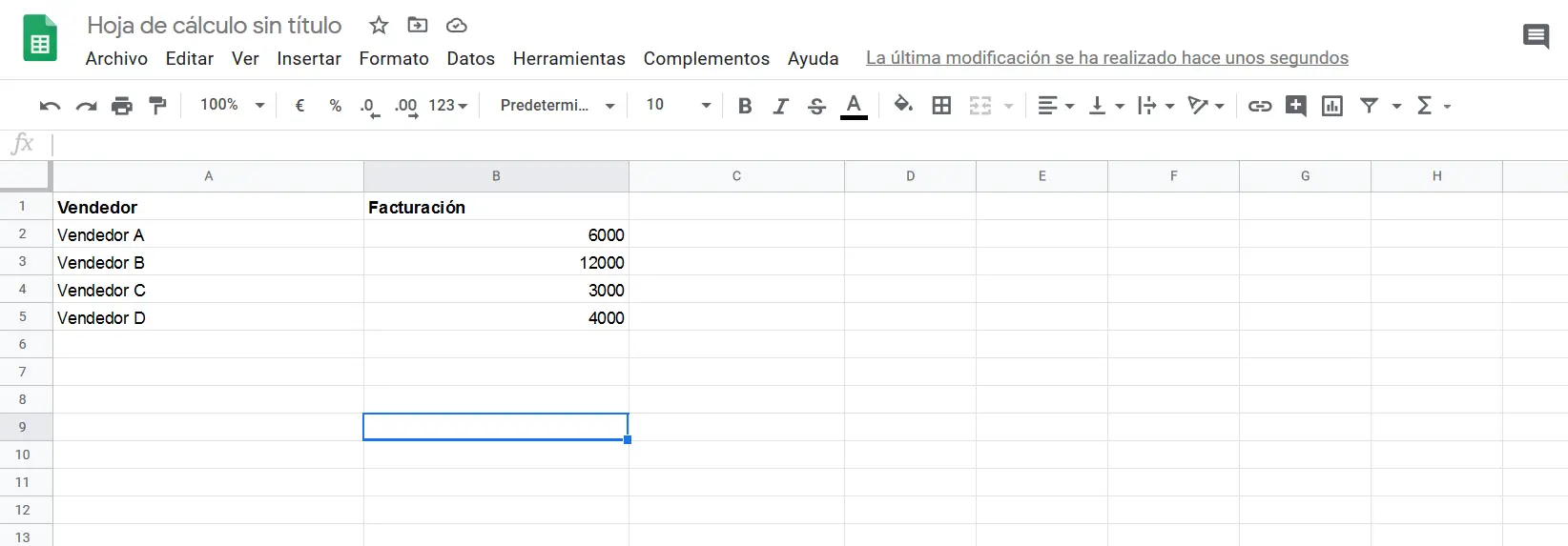 Beispieldaten in einem Google Sheets-Blatt 