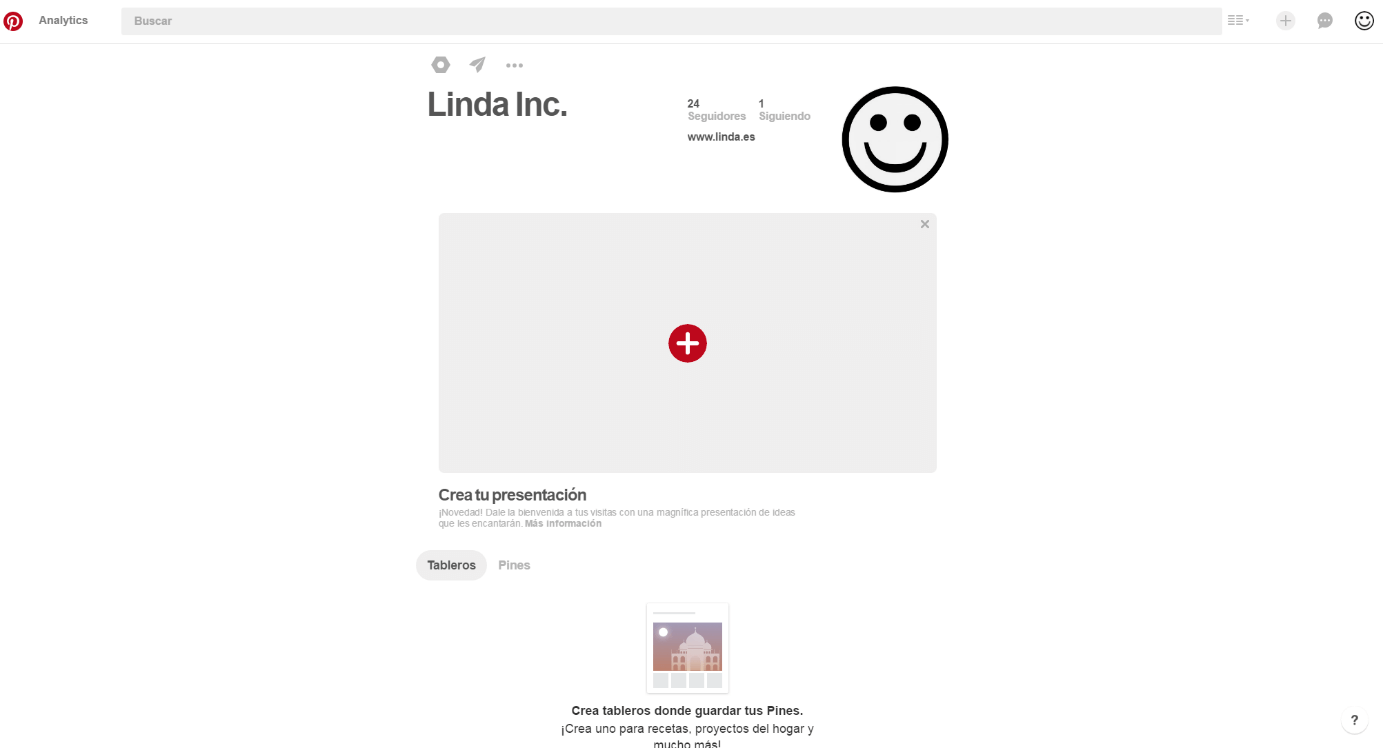 Pinterest-Profilseitenansicht zum Erstellen von Dashboards und Präsentationen