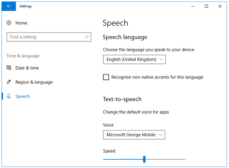 Fenster "Microsoft Voice Output Options"