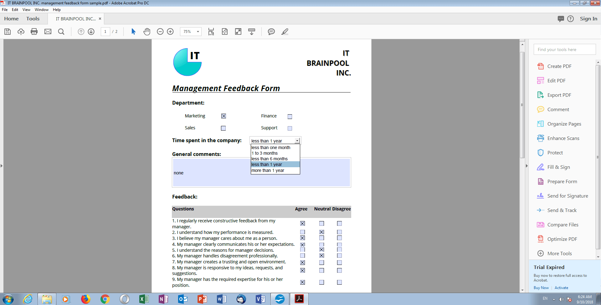 Beispiel eines Kommentarformulars in einem PDF-Reader