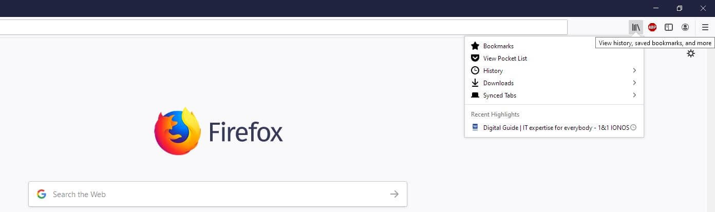 Firefox-Desktop-Menü? Verlauf, Lesezeichen und andere?