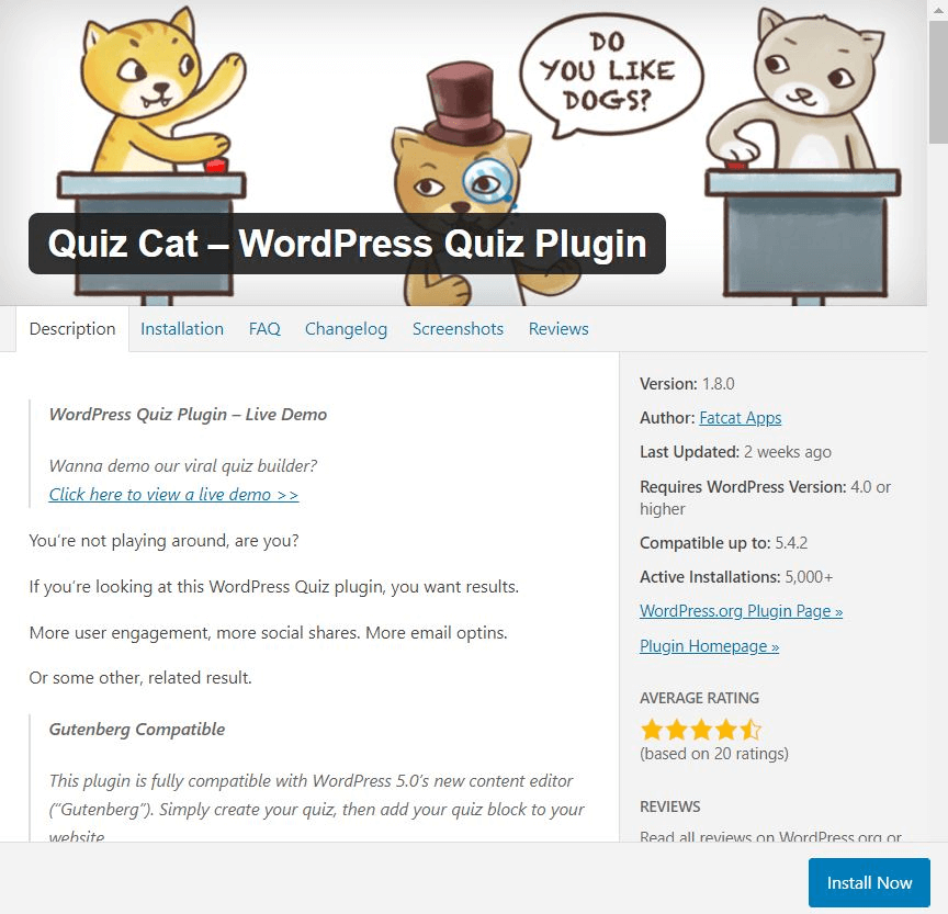 das WordPress Quiz Cat Quiz Plugin