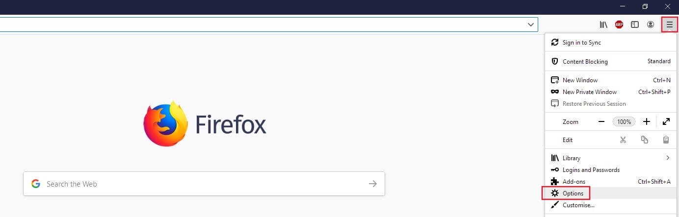 Standardmenü in Firefox für Desktop