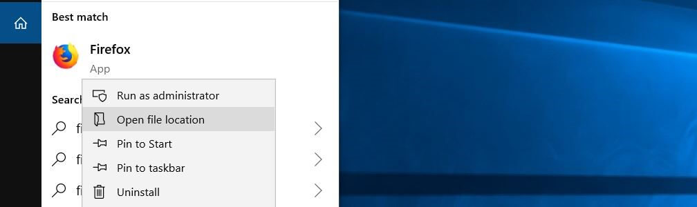 Windows 10: Suchergebnisse für? Firefox?