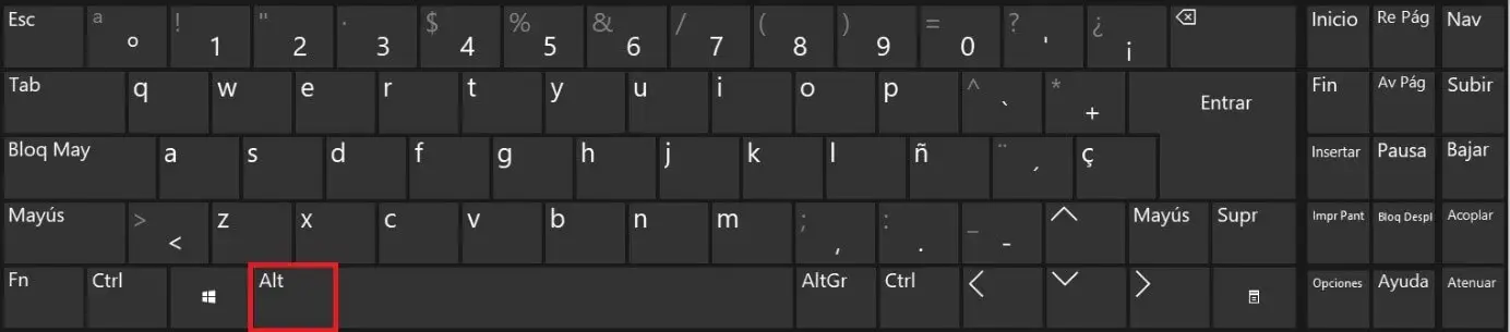 Alt-Taste auf einer Windows-Tastatur in Spanisch