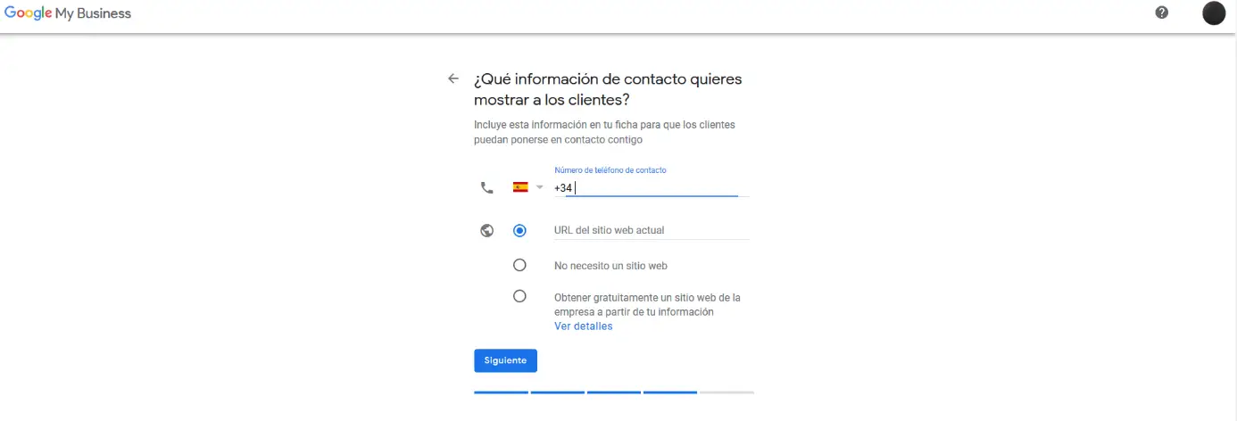 Google My Business: Auswahl der Kontaktoptionen