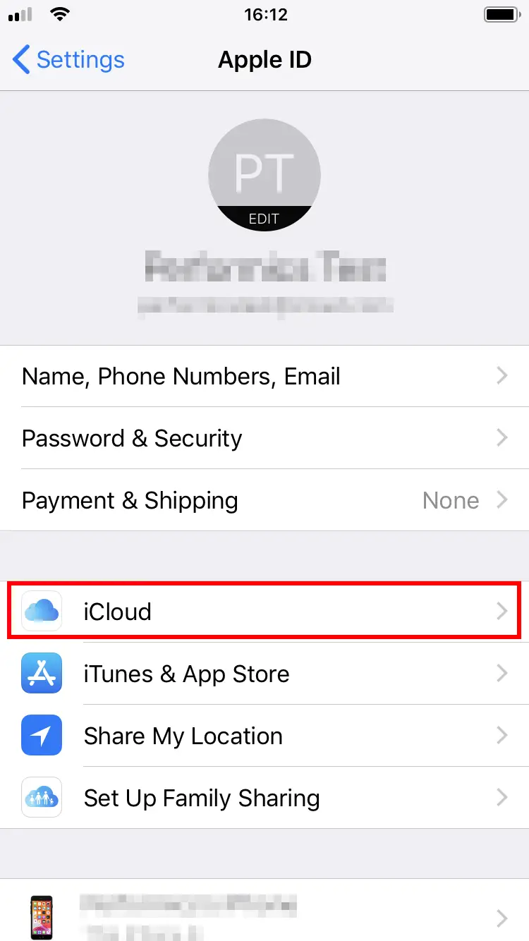 Apple ID-Menü unter iOS