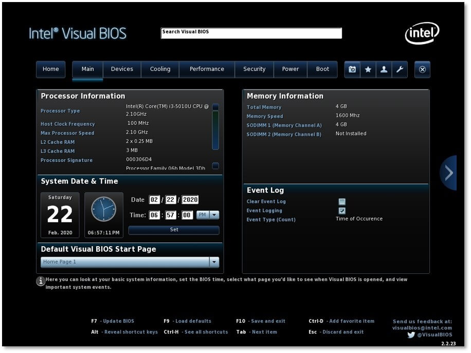 Intel Visual BIOS - Hauptbildschirm