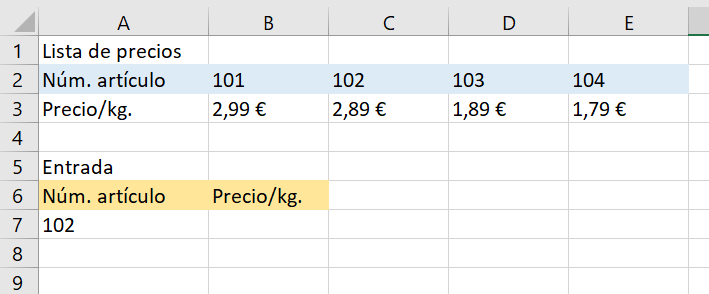 HLOOKUP: Preis / kg-Berechnung.