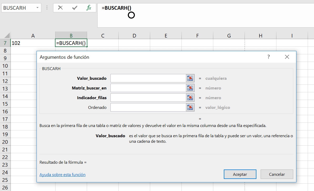 HLOOKUP-Funktion im Excel-Formel-Builder.