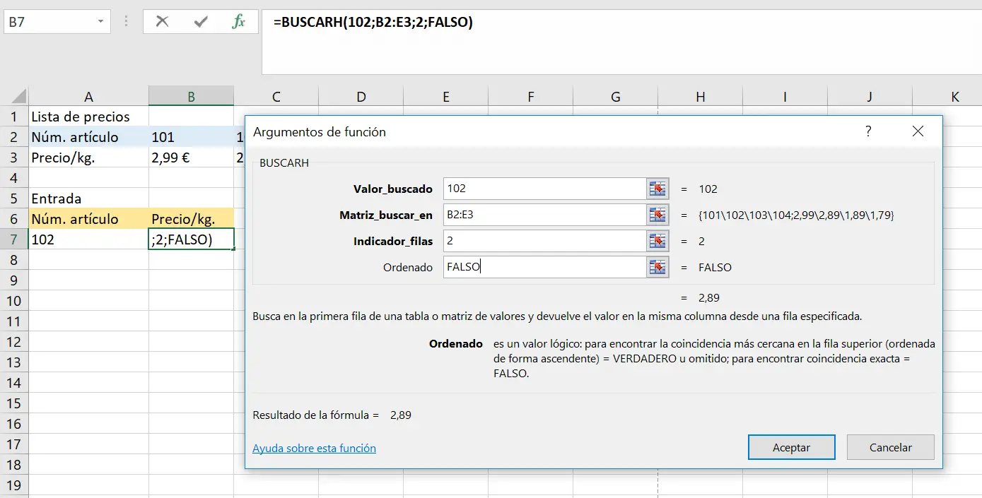 HLOOKUP: Füllen Sie den Formelgenerator aus.