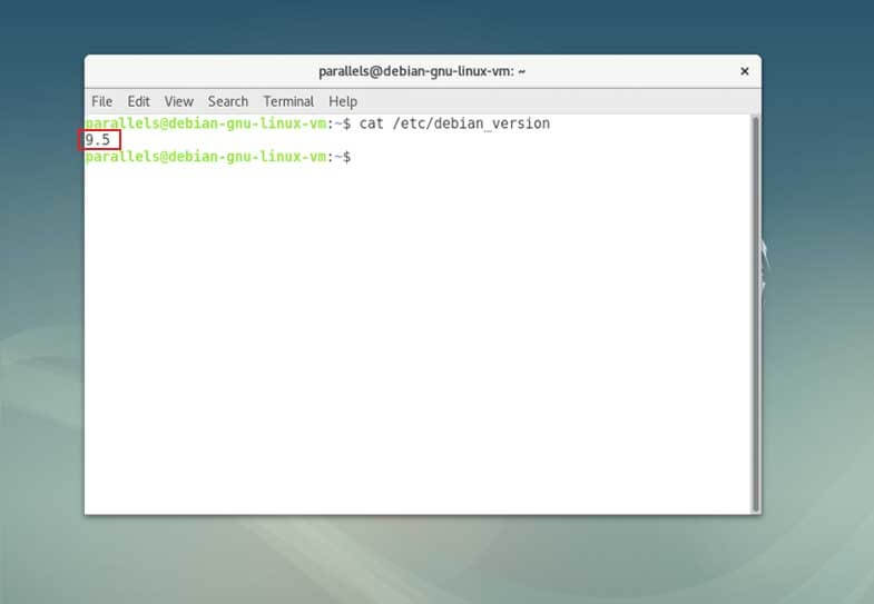 Der Befehl cat zeigt die Debian-Version im Terminal an