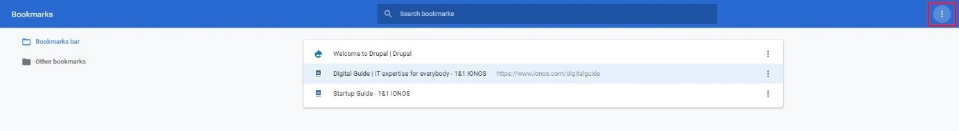 Chrome Bookmark Manager - Liste der Lieblingsseiten