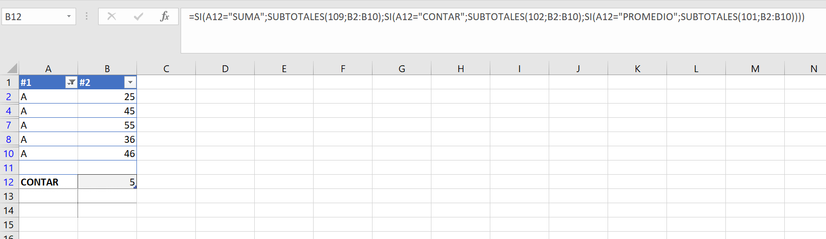 Kombination der IF-Abfrage mit der SUBTOTAL-Funktion in einer Excel-Tabelle