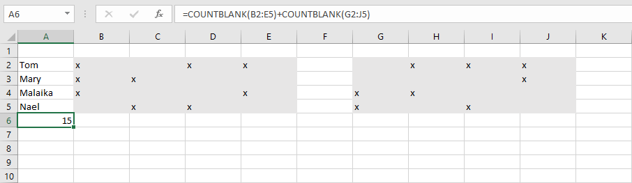 Summe von zwei COUNTBLANK-Funktionen