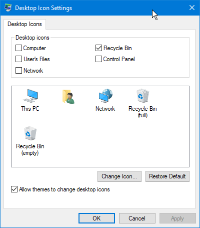 Desktop-Symboleinstellungen in Windows 10