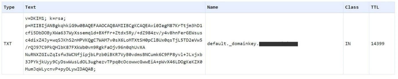 Screenshot eines DKIM-Datensatzes