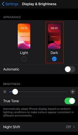 Aktivieren des Dunkelmodus unter iOS