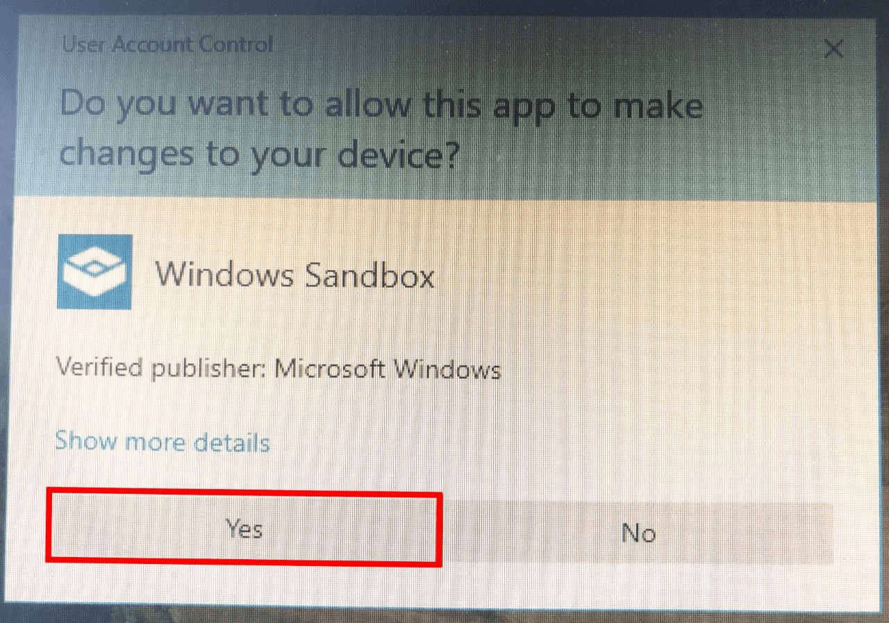 Aktivieren Sie Windows Sandbox - Sicherheitshinweis