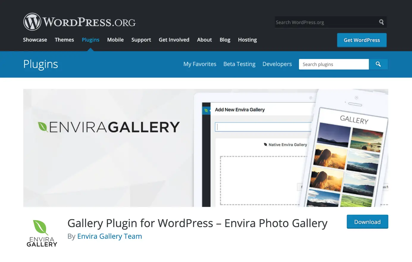 Die Envira-Fotogalerie für WordPress kann von WordPress.org heruntergeladen werden