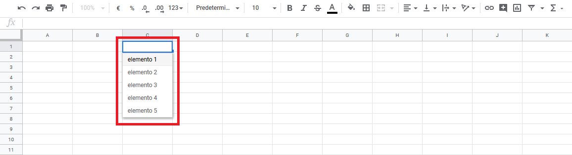 Elemente in einer Dropdown-Liste in Google Sheets