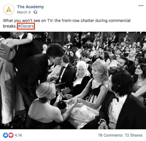 #Oscars, ein Event-Hashtag auf Facebook
