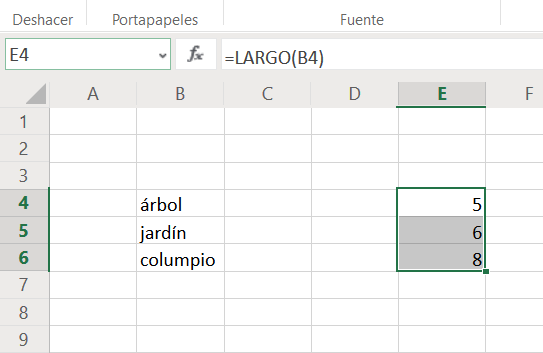 Excel: LONG-Funktion, die auf eine Reihe von Zellen angewendet wird 