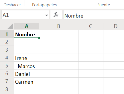 Excel: Datensatz, der unrein und mit überschüssigen Leerzeichen angeordnet ist 