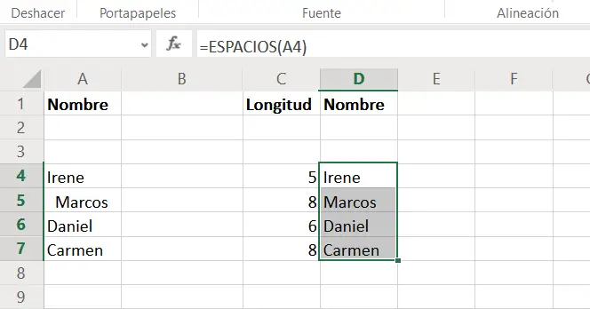 Datensatz nach Korrektur des Layouts in Excel 