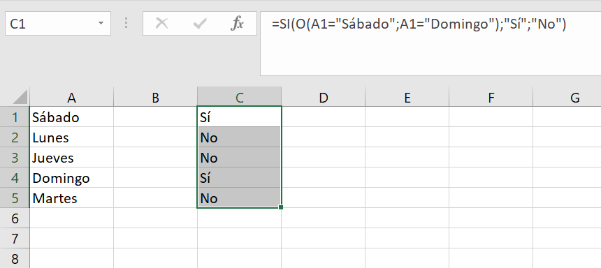 Excel ODER-Funktion mit benutzerdefinierten Rückgabewerten.