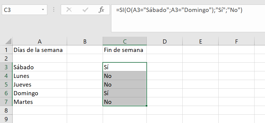 Excel-Funktion ODER mit benutzerdefinierten Kategorien.