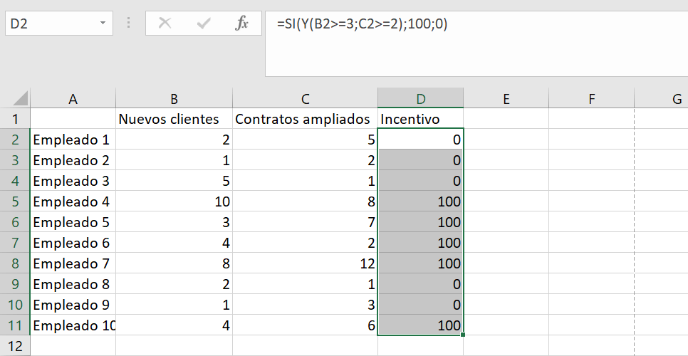Beispiel einer Excel-Tabelle mit Rückgabewerten.