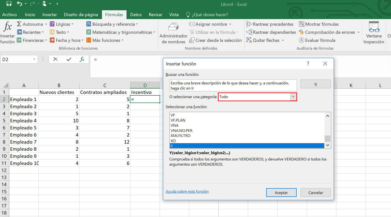 Wählen Sie die UND-Funktion in Excel.
