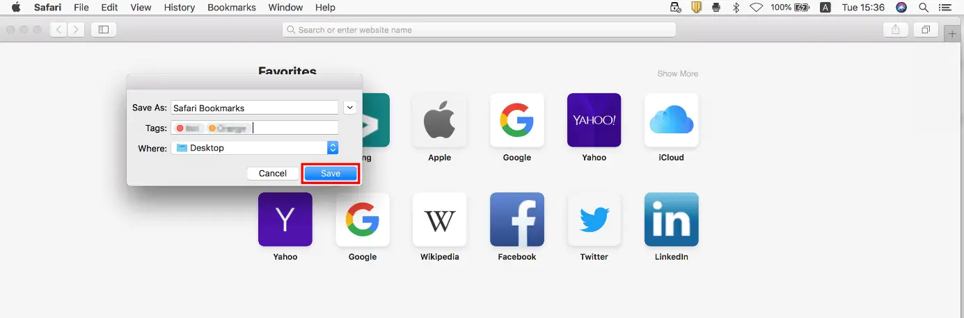 Exportieren Sie Lesezeichen in Safari unter macOS