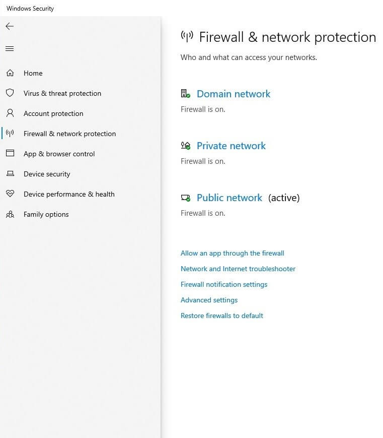 Firewall-Eigenschaften und Netzwerkschutz in Windows