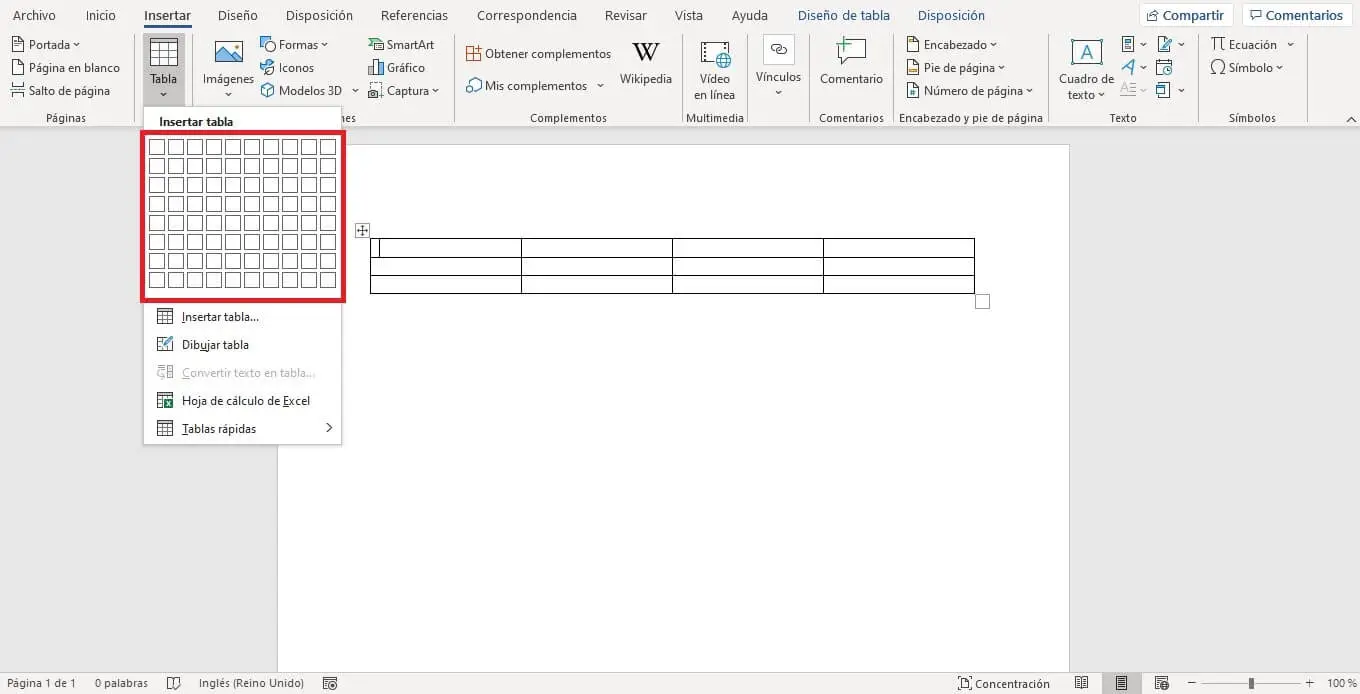 Funktion zum Einfügen einer Tabelle in Word mit einem einzigen Mausklick