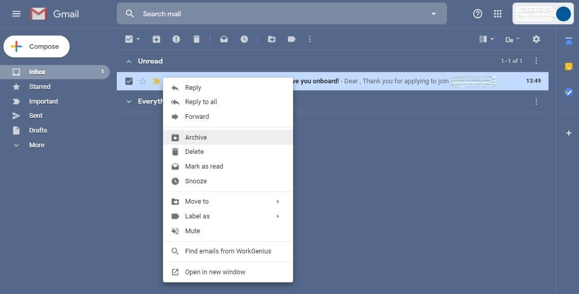 Google Mail-Benutzeroberfläche in der Desktop-Version